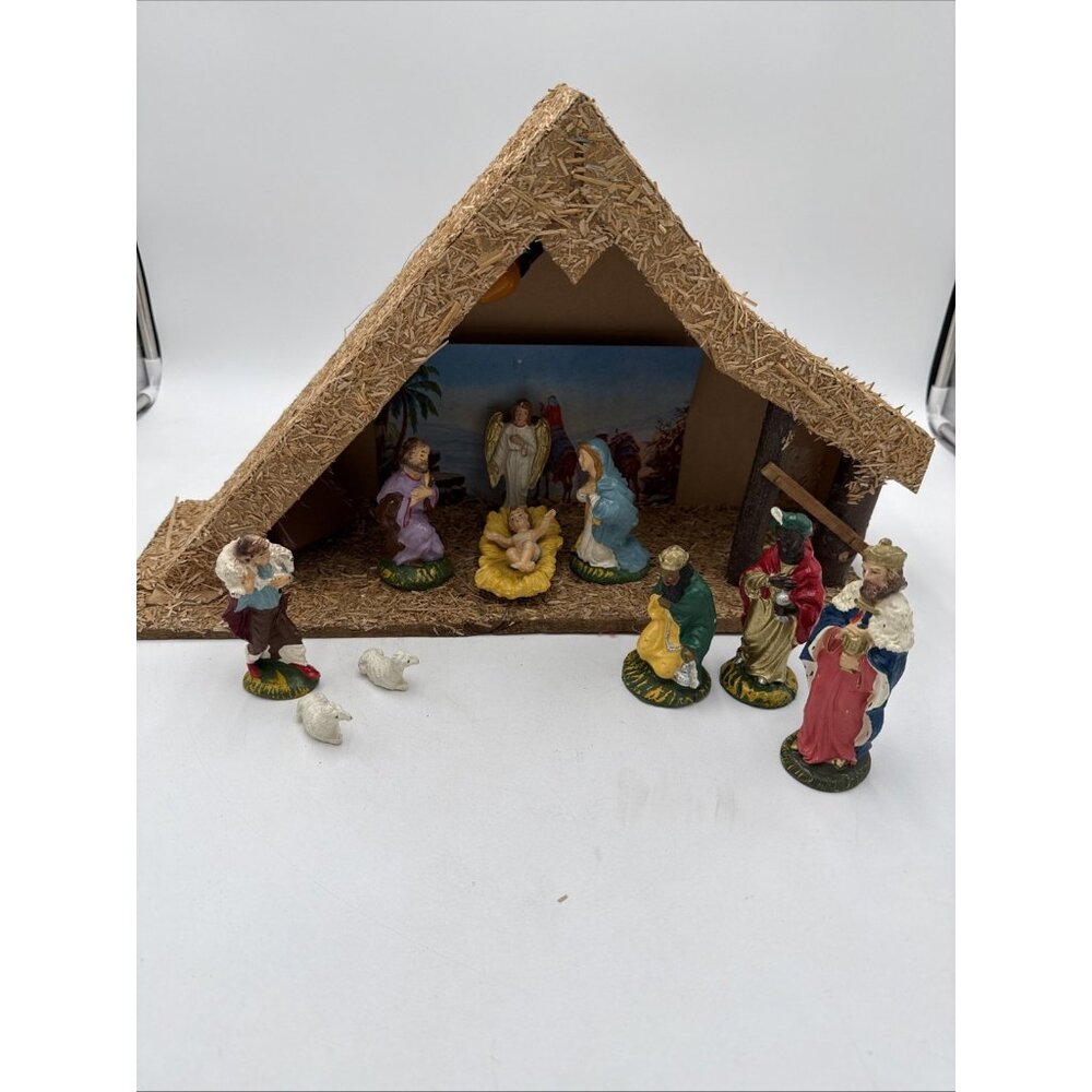 Vintage Fontanini Italy Depose Nativity Figures Manger Set 10 Mary Joseph Jesus